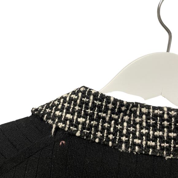 Tory Burch Merino Wool Black Knit Tweed Collar Polo Top Womens Large AS IS - Picture 9 of 10